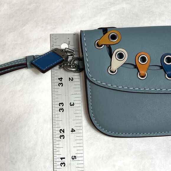 Coach 1941 Colorblock Linked Leather Wristlet Clutch Steel Blue Multicolor - Picture 7 of 12